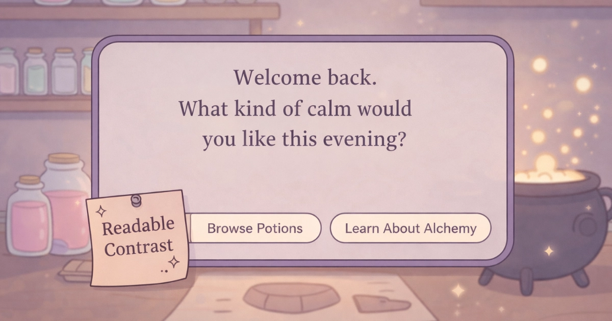 readable low contrast design for dialogue text in cozy games