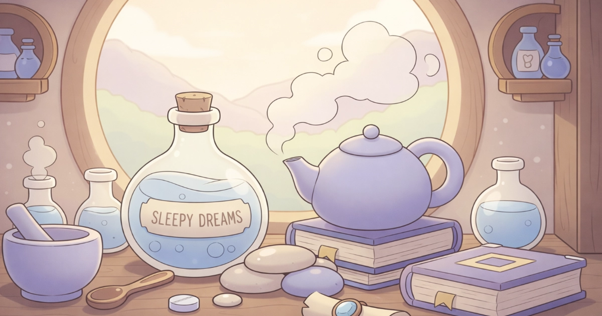 rounded shapes psychology in cozy alchemy workspace