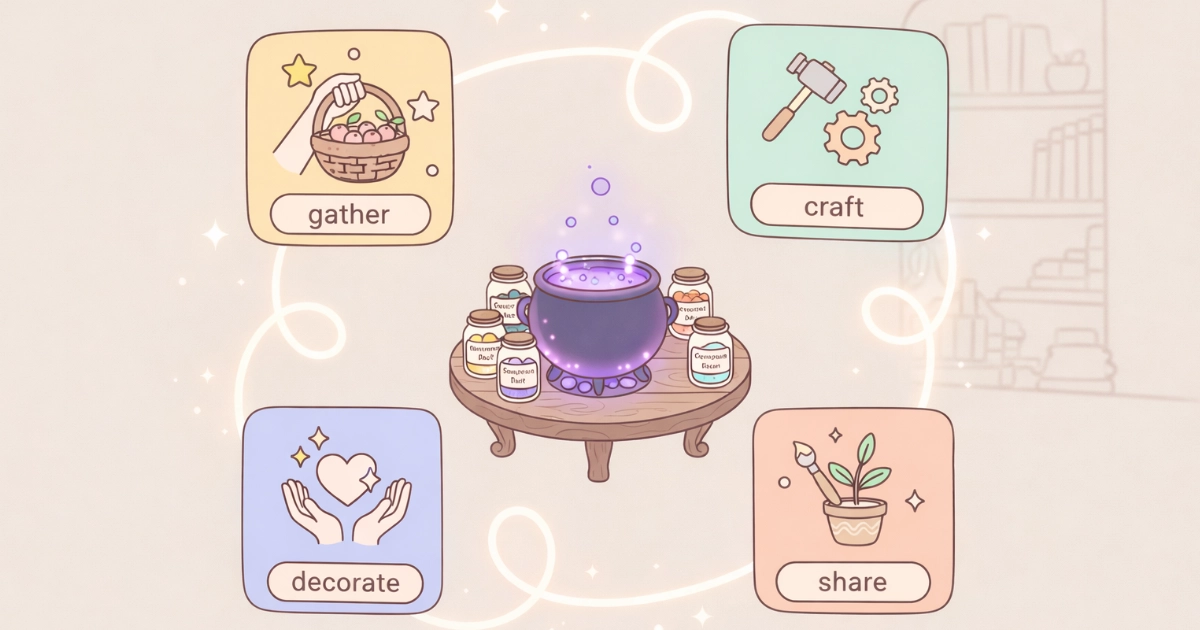 cozy games guide showing calm crafting loop and gentle progress 