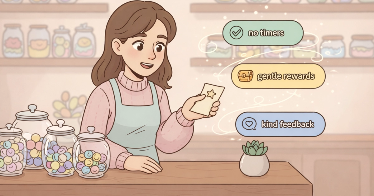 cozy games guide showing gentle quests and kind feedback