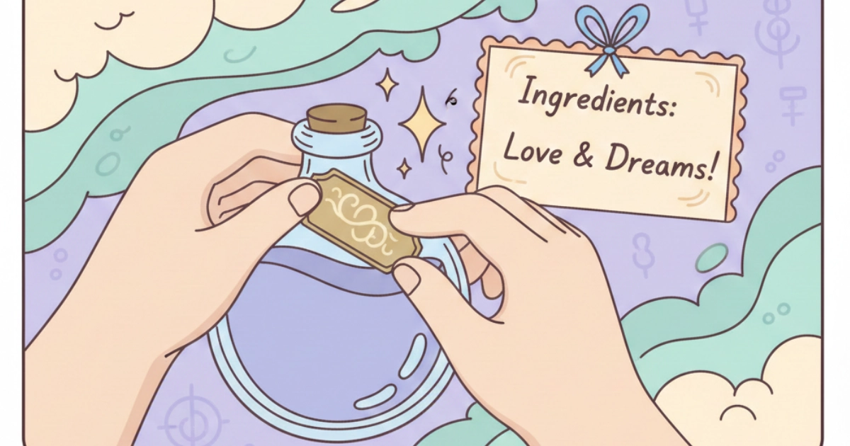 cozy tiny moments from labeling a potion bottle