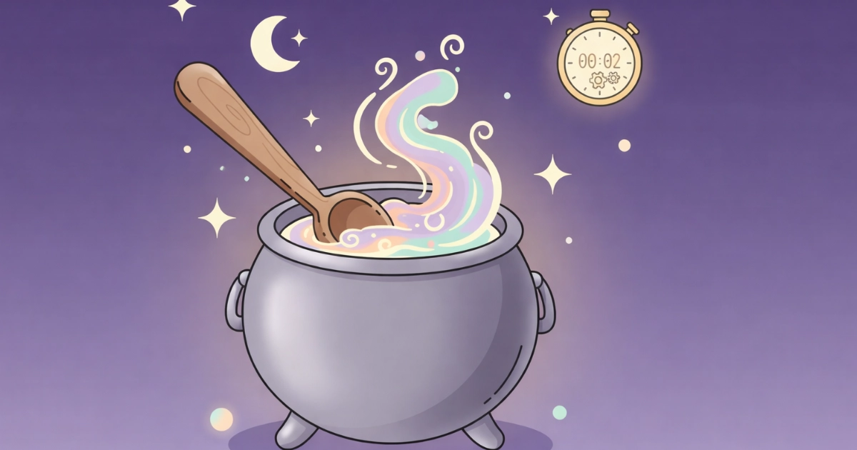 crafting therapeutic stirring ritual in a simple potion crafting loop 