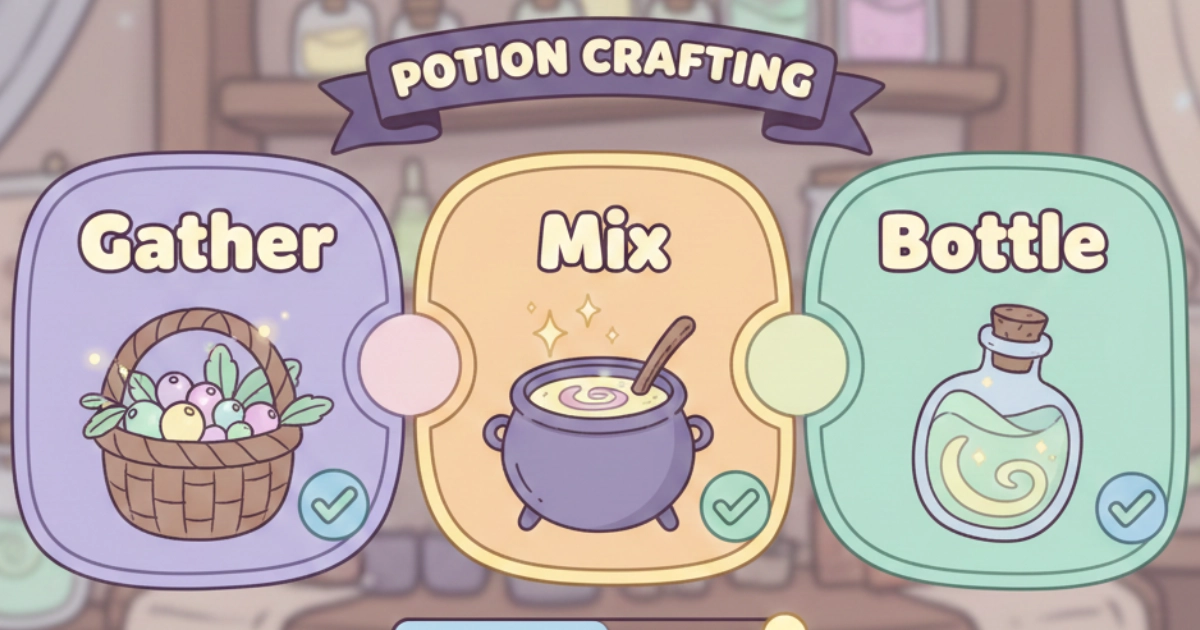 crafting therapeutic progress steps in a cozy crafting system 