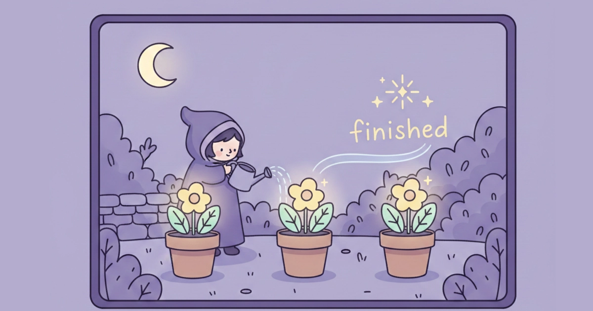Doing less peaceful cozy gardening moment with gentle completion
