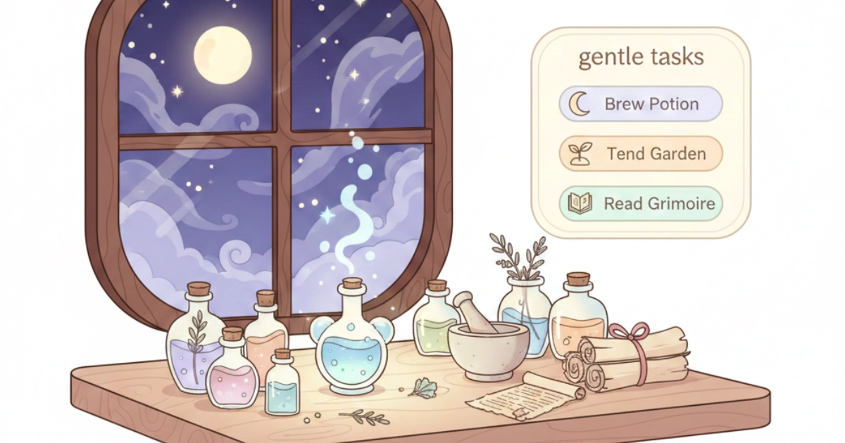 evening rituals games calm alchemy desk cozy night mood