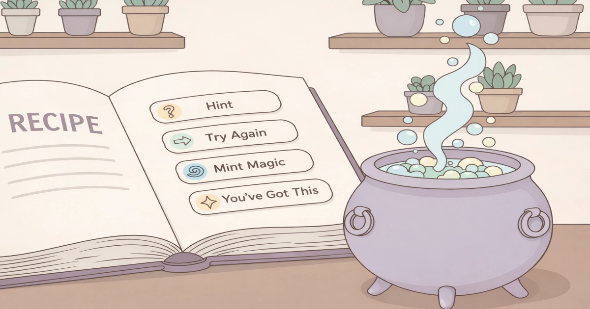 gentle feedback anxiety friendly hint system in a cozy game