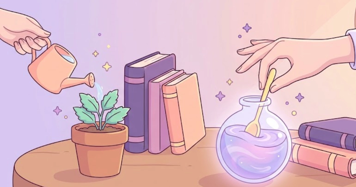 Psychology of soft tasks cozy alchemy desk