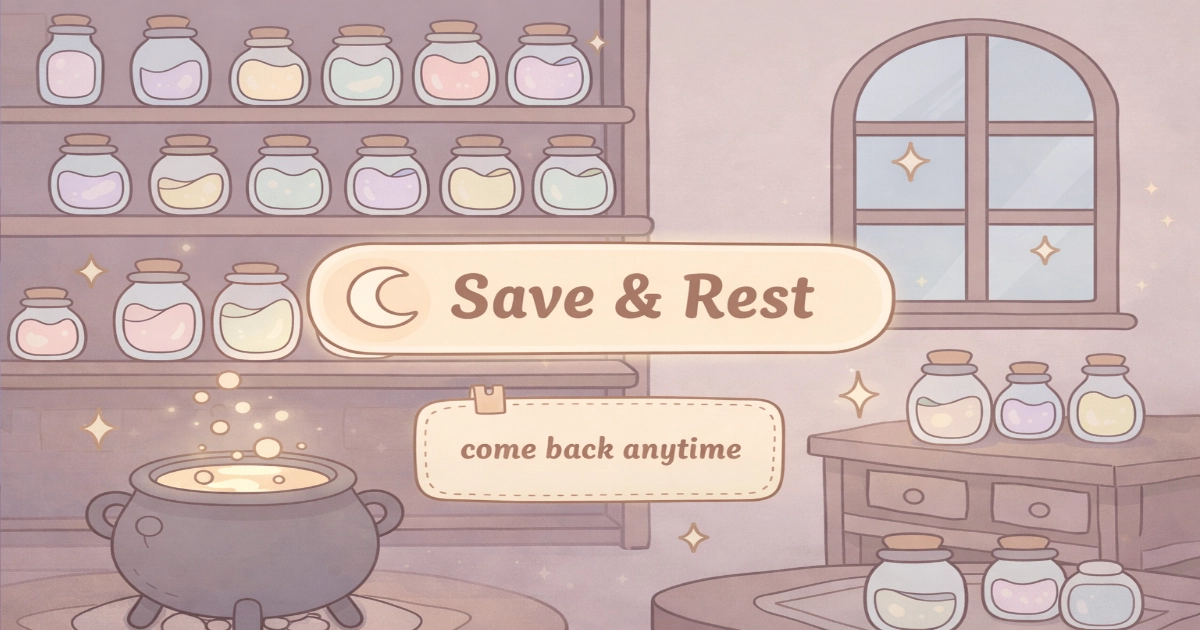 slow play trend with a save and rest ritual in cozy games