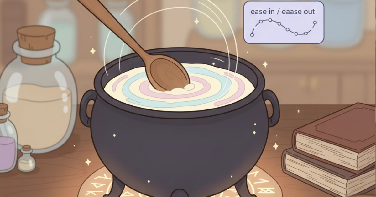 soft animations science showing easing curves in cozy alchemy stirring animation