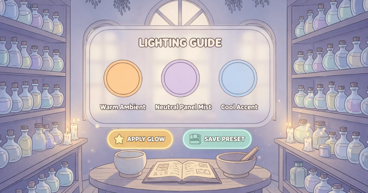 warm light cozy UI lighting rules for a calm game interface